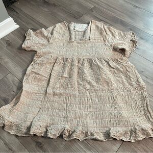 Cream Ruffled Smocked Puff Sleeve Top